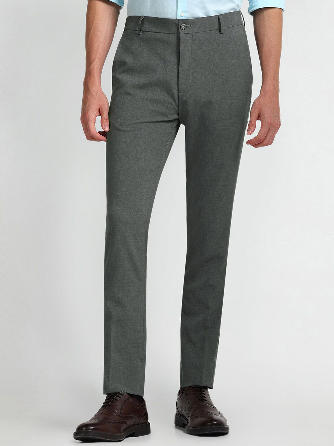 Arrow New York Men Textured Slim Fit Mid-Rise Plain Formal Trousers Trousers