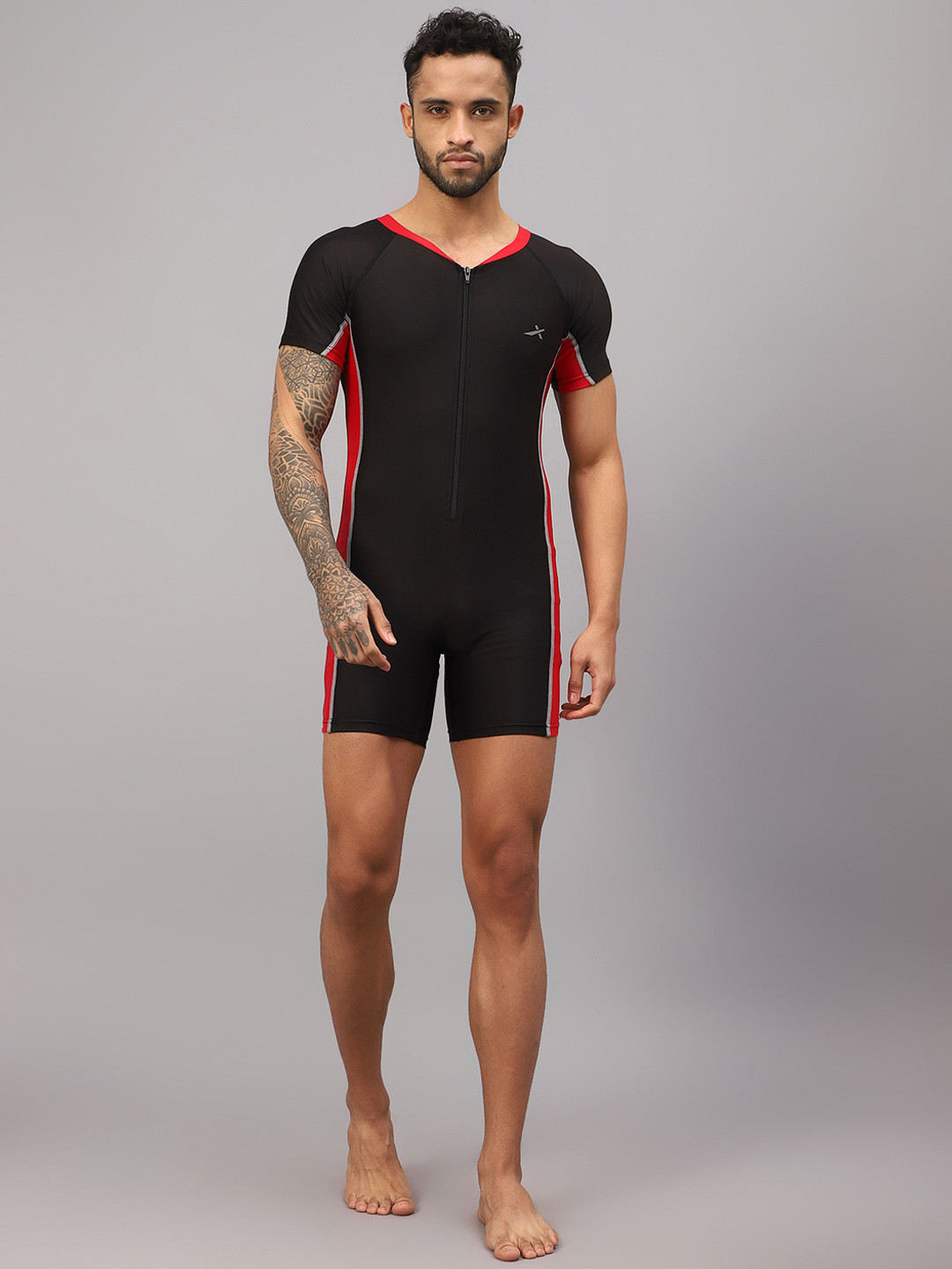 VECTOR X Men Colourblocked V-Neck Swim Legsuit