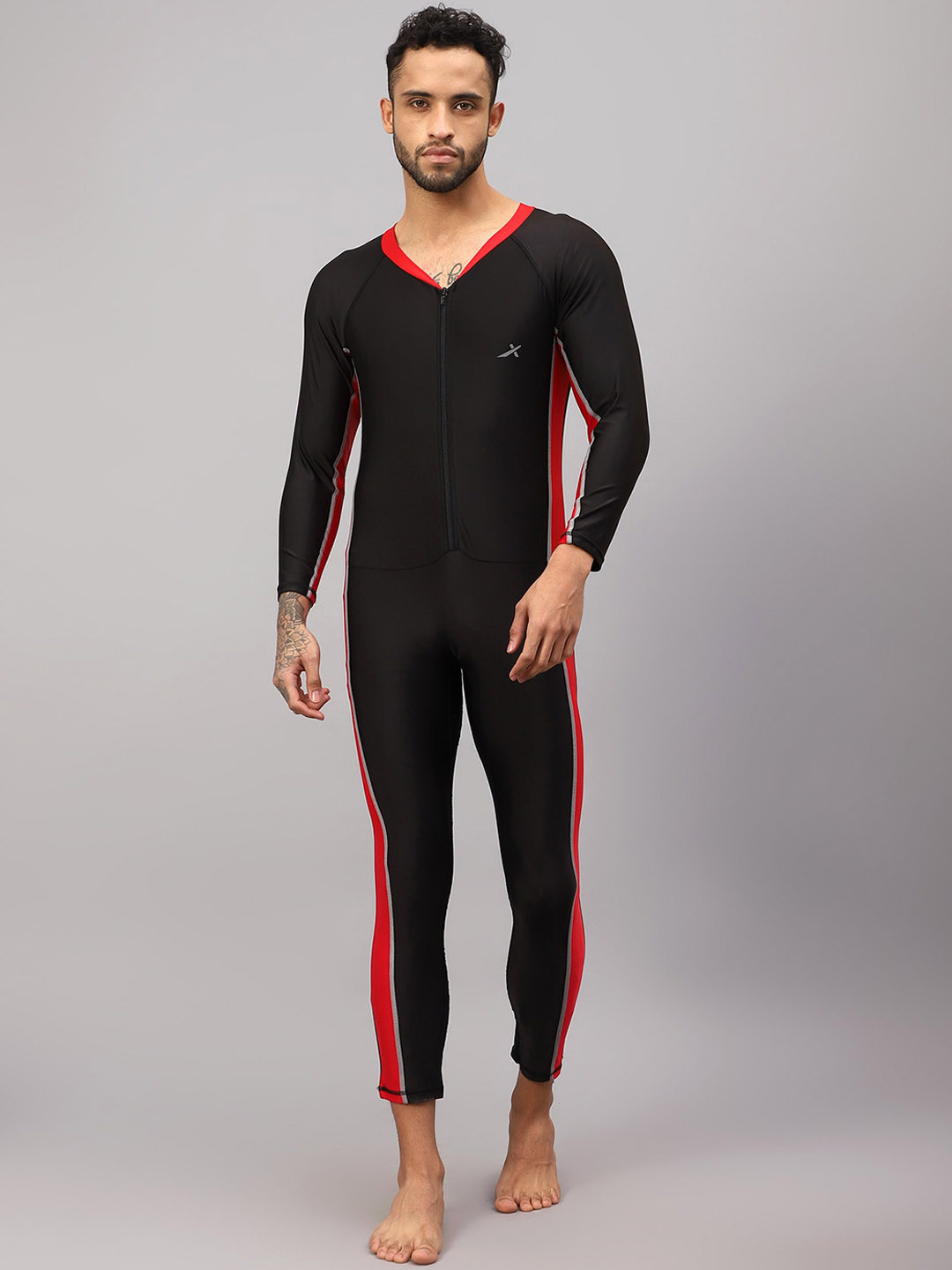 VECTOR X Men Solid V-Neck Swim Legsuit