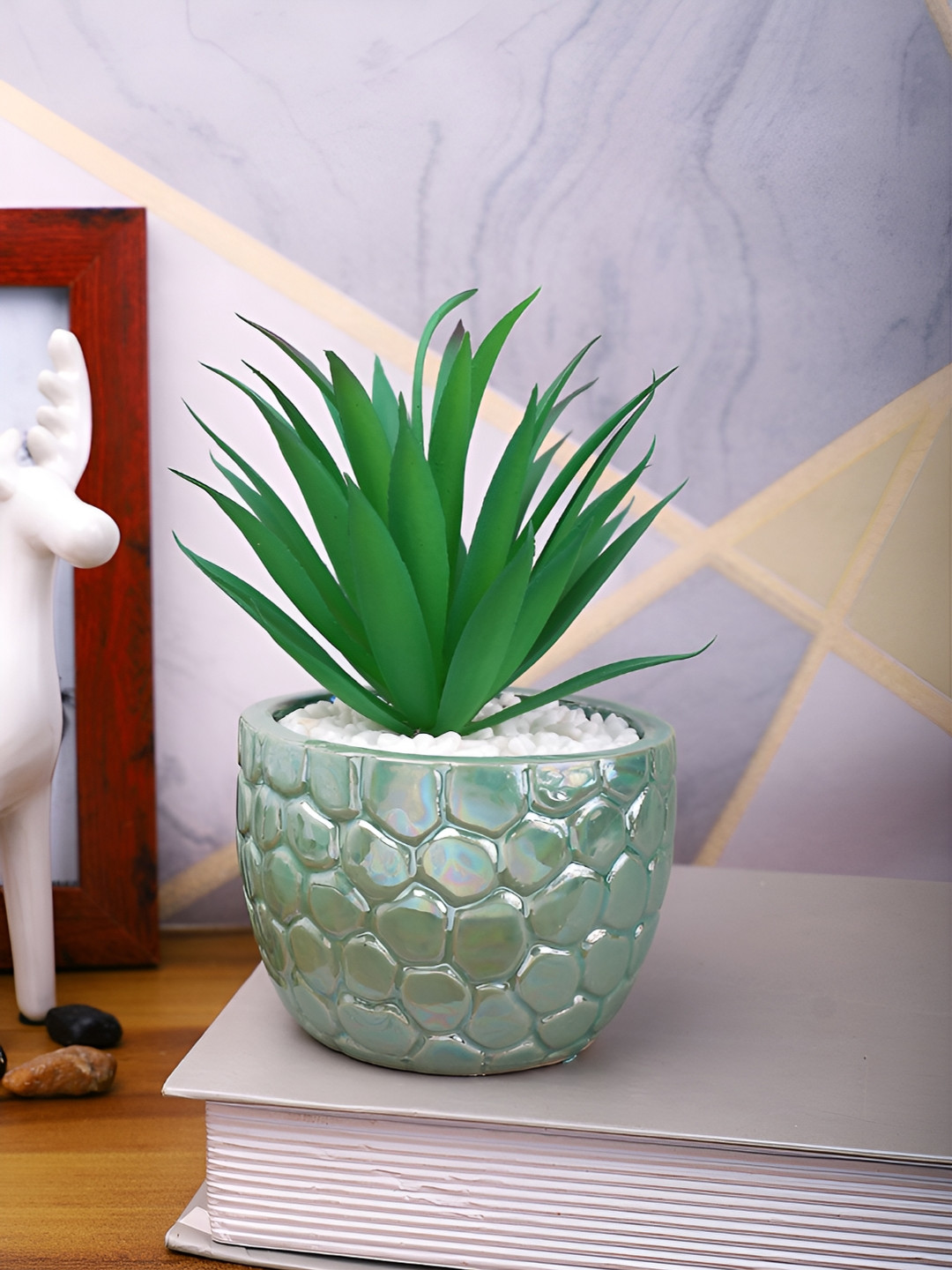 TAYHAA Green Aloe Vera Artificial Plant With Ceramic Pot