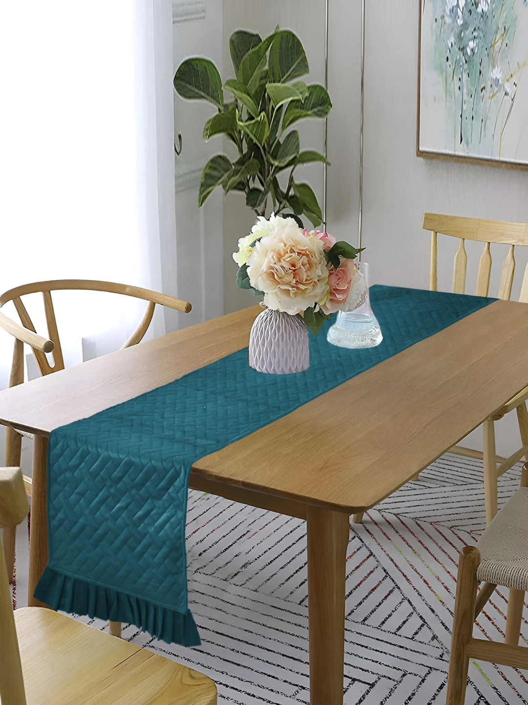 RRC Green Velvet Quilted Table Runner