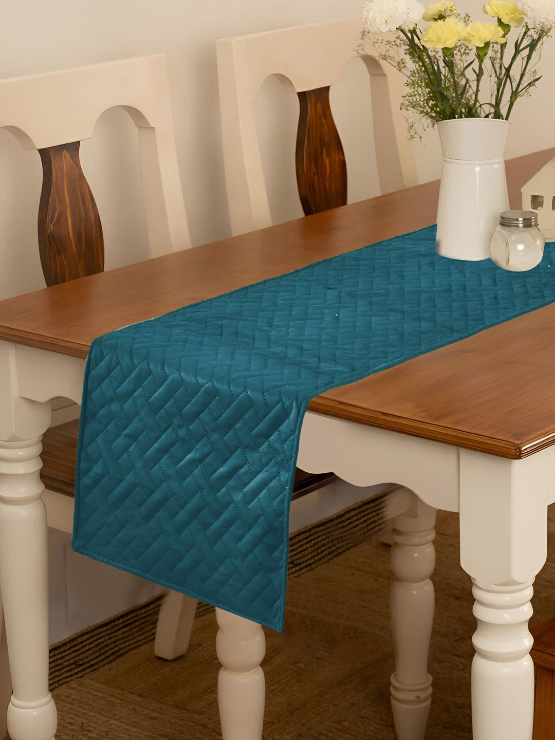 RRC Cyan Green Velvet Quilted Table Runner
