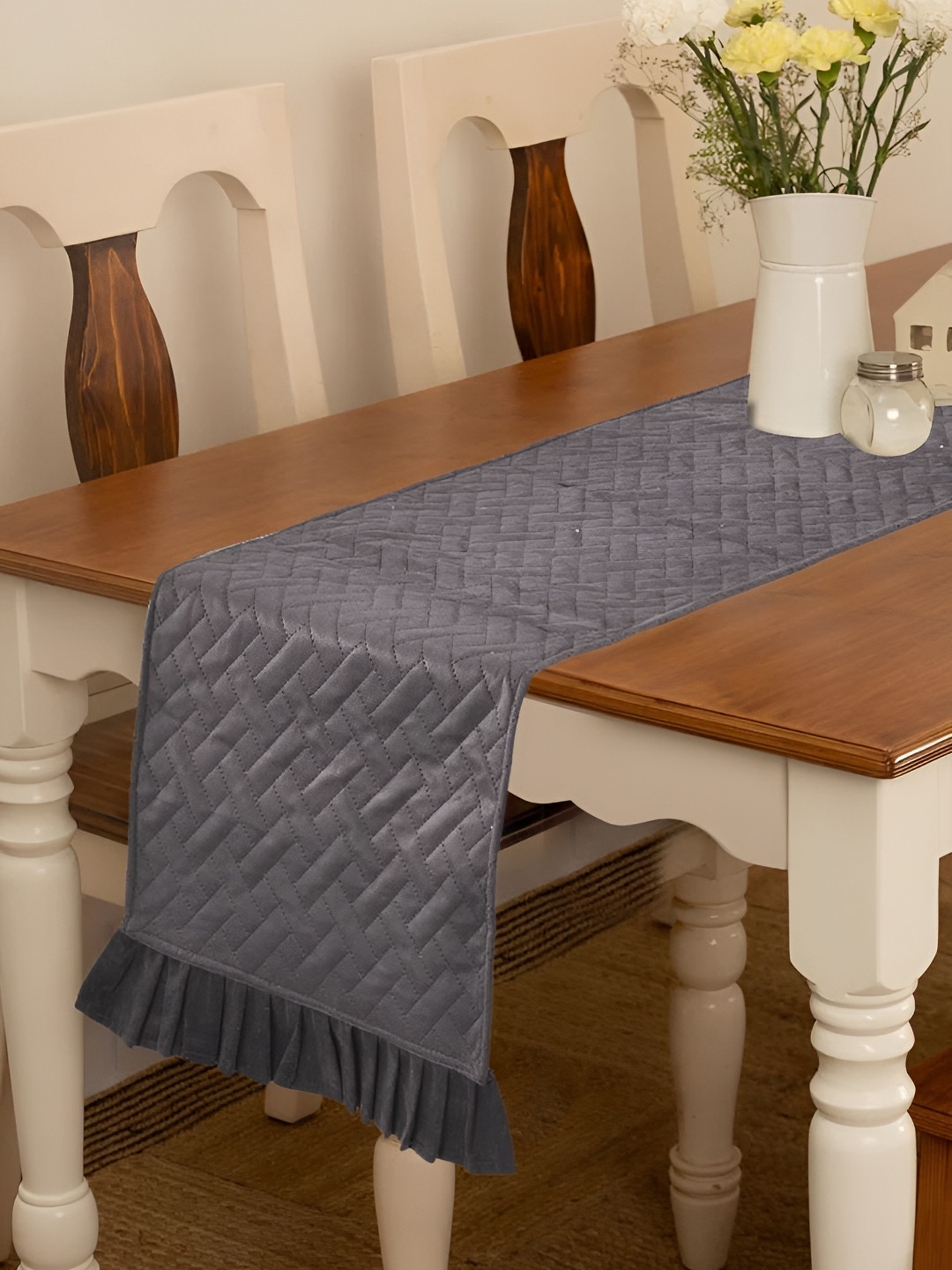 RRC Grey Velvet Textured Table Runner
