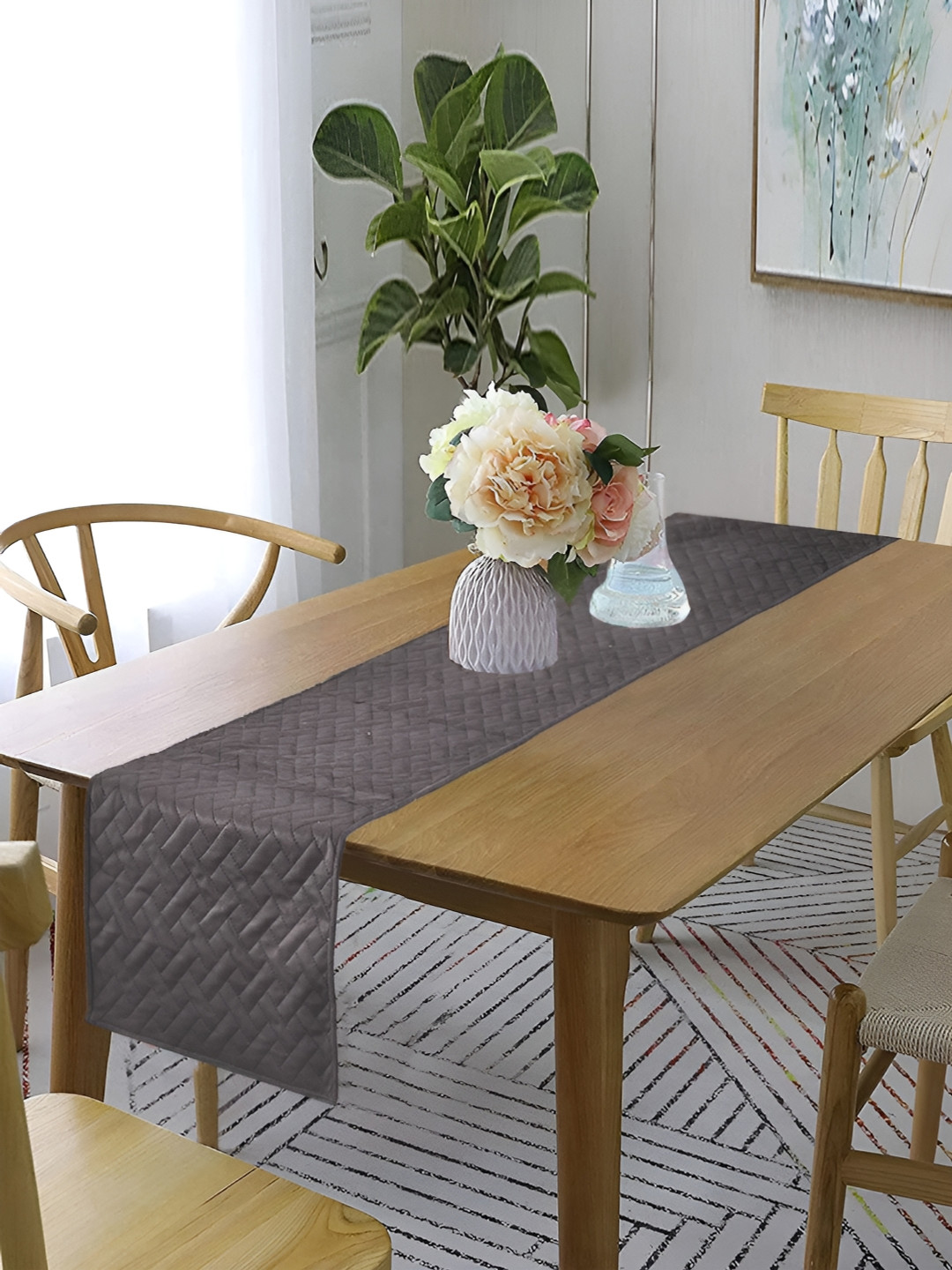 RRC Velvet Grey Self Design Table Runner
