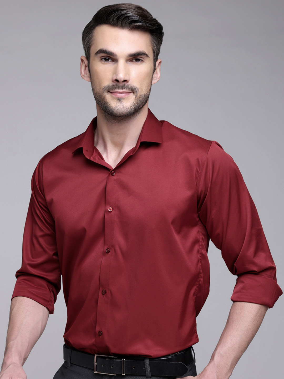 FILO HEVIS Classic Fit Spread Collar Long Sleeves Formal Satin Shirt