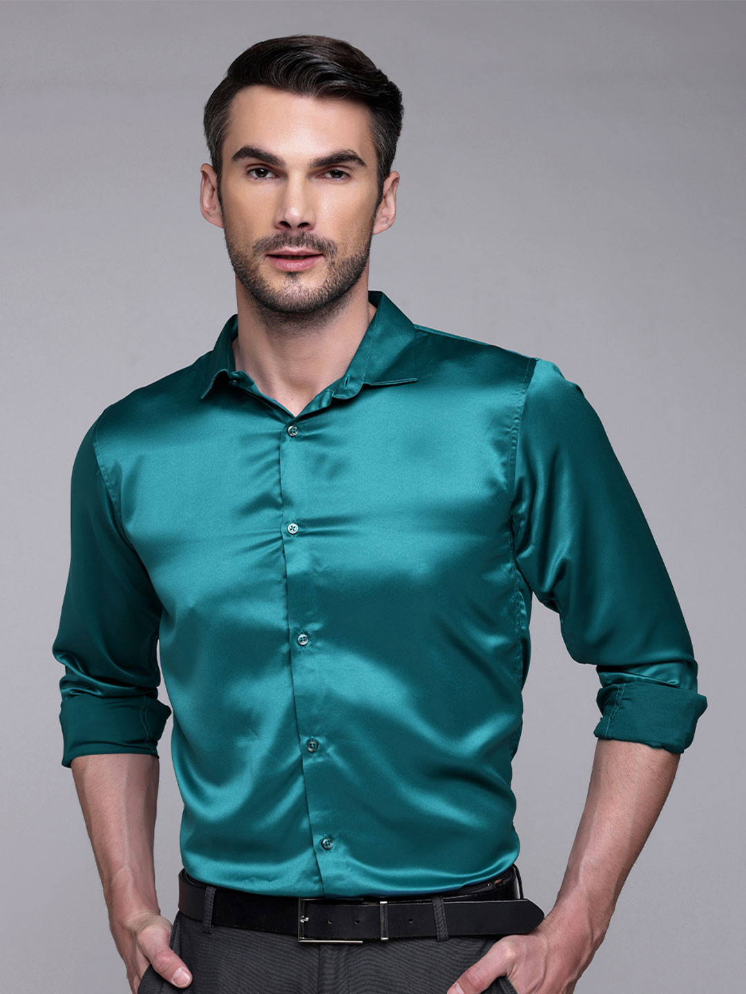 FILO HEVIS Classic Spread Collar Satin Formal Shirt