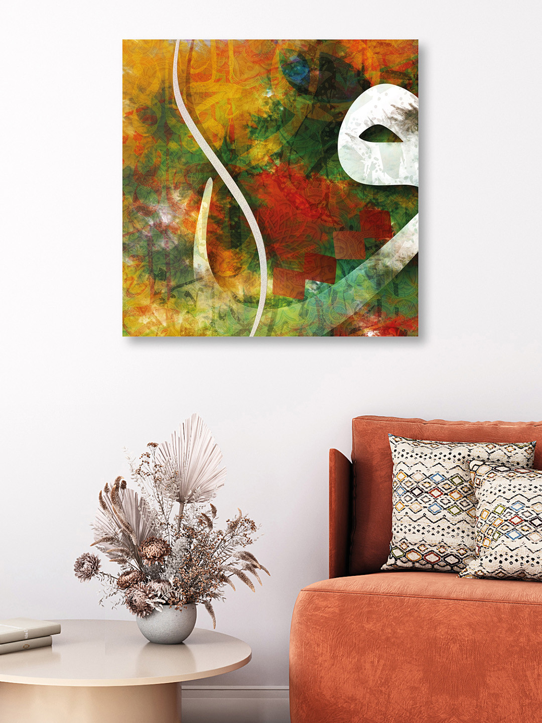 OLIVE TREE Green & Red Canvas Abstract Wall Art