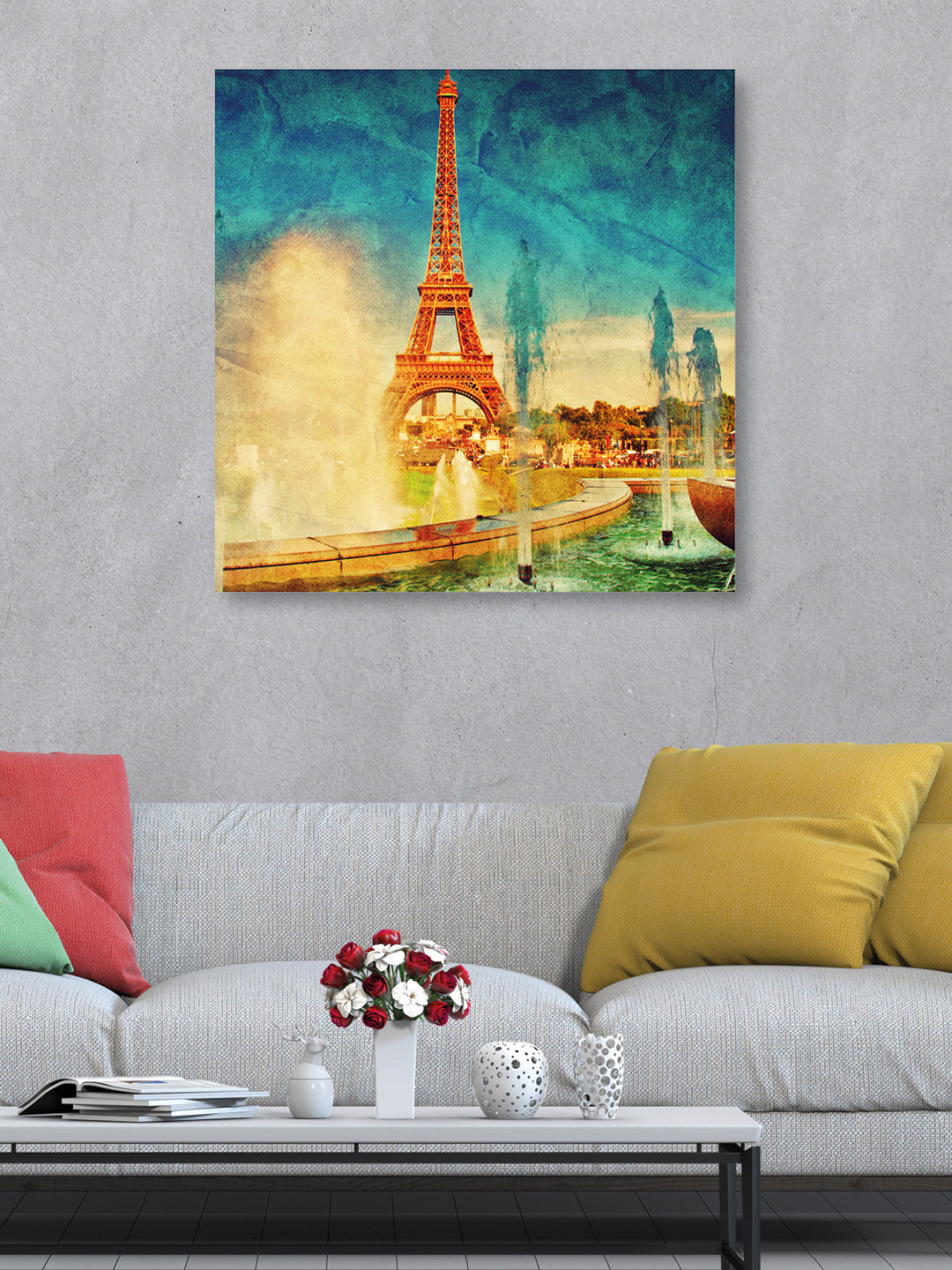 OLIVE TREE Cream & Blue Canvas Wall Art