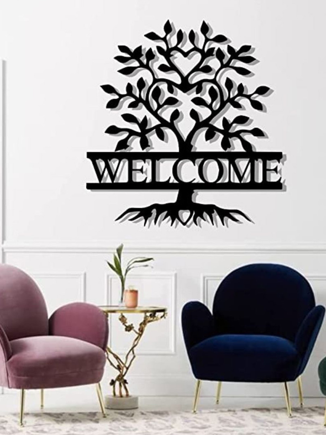 ARTROOMS Welcome Tree Metal Matte Hanging Hall Signs and Plaques-25In