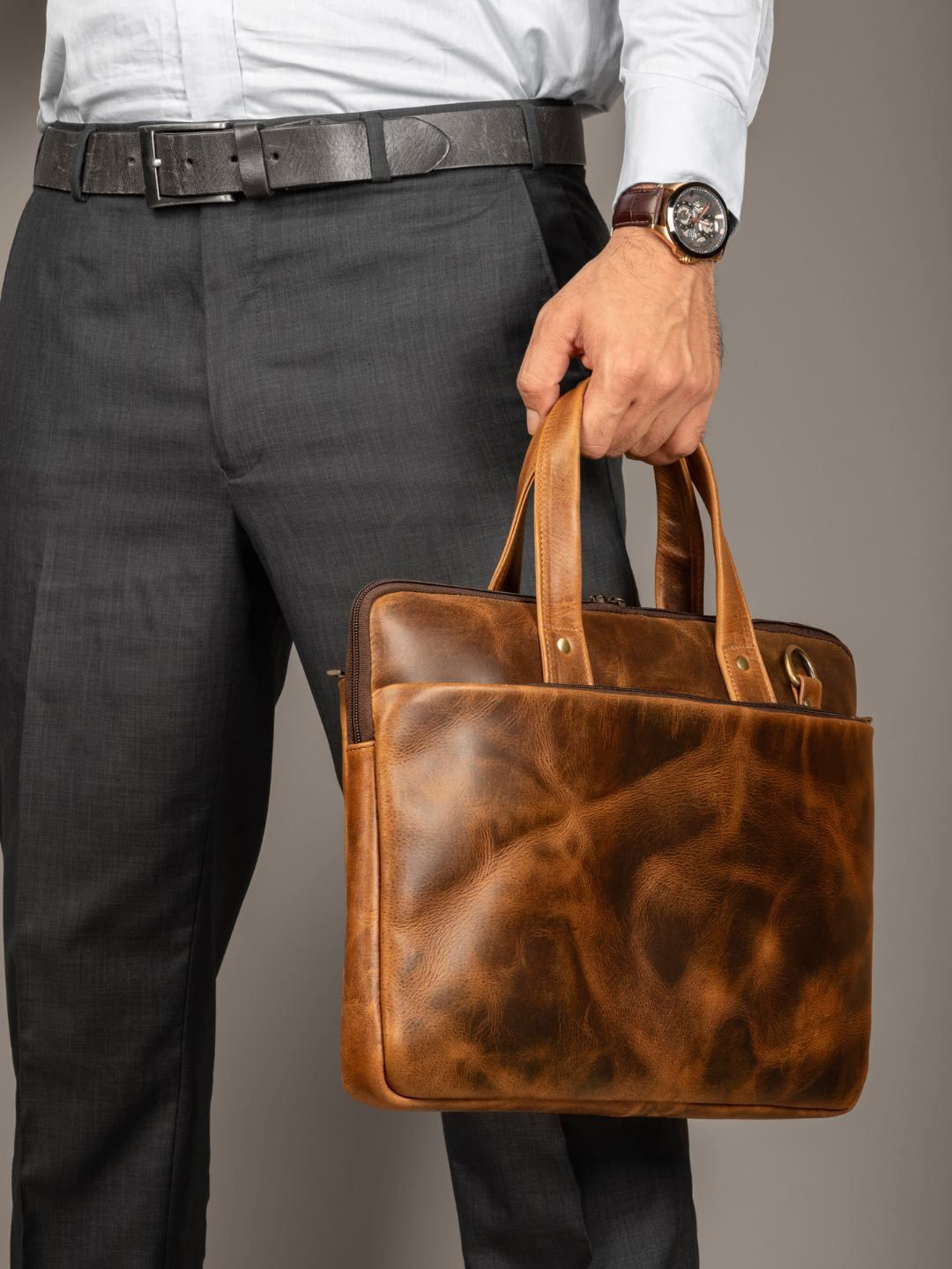 MaheTri Men Harbor Laptop Briefcase - Tan
