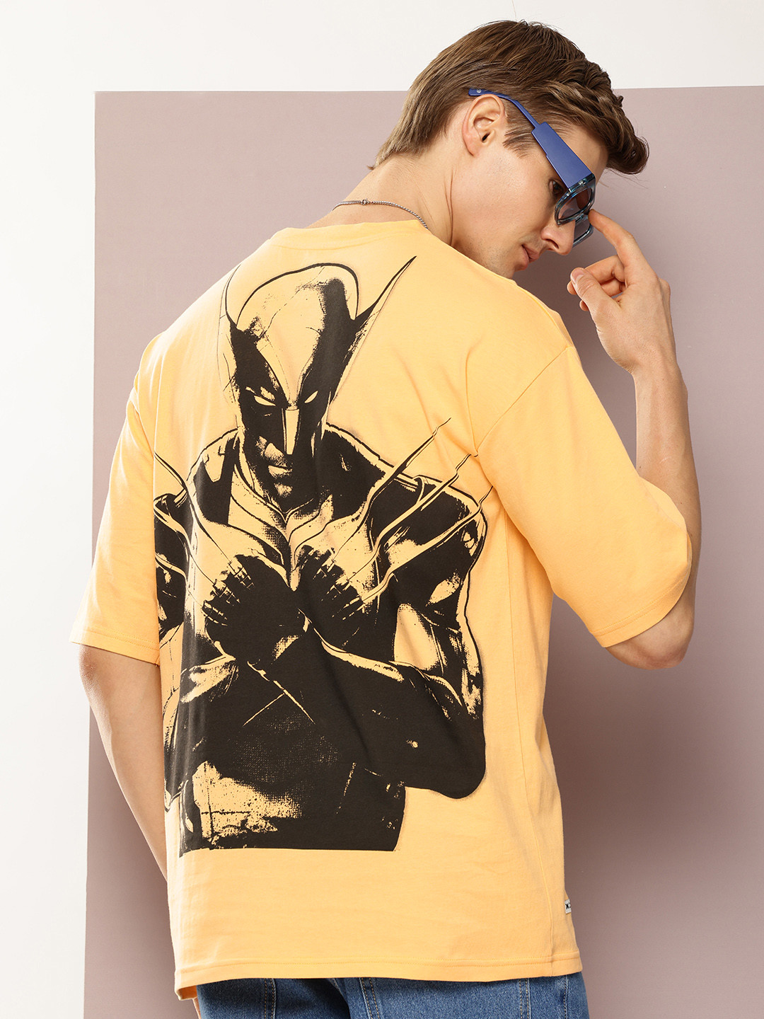 Kook N Keech Marvel Men Wolverine Printed Oversized Drop-Shoulder Sleeves T-shirt