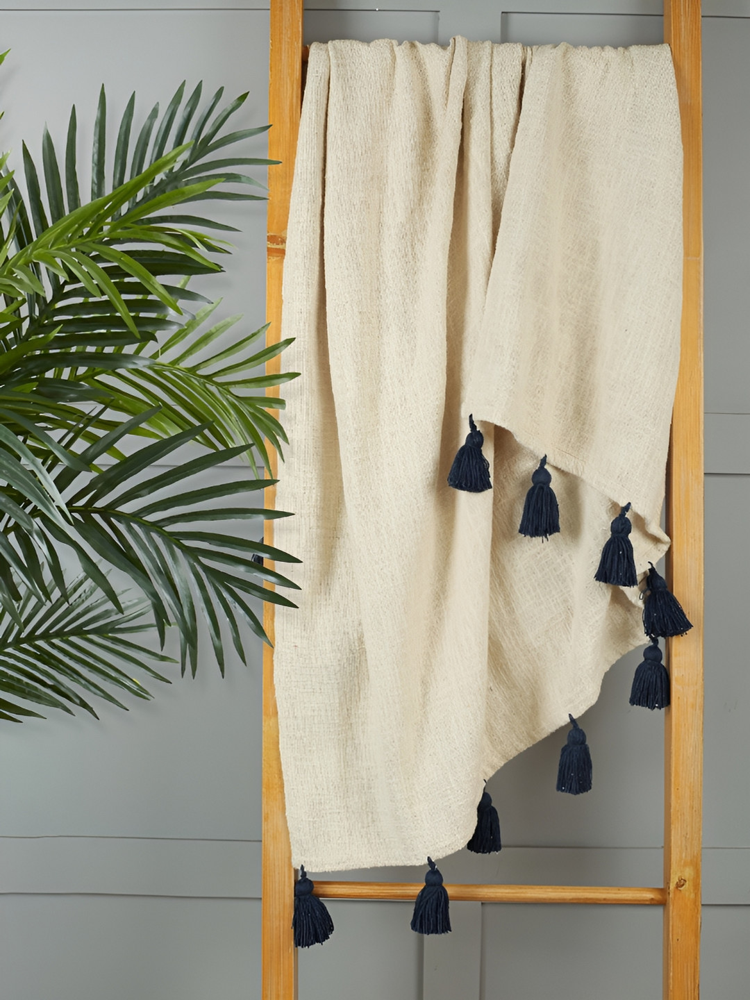 HOMADORN Off White Pure Cotton Throw