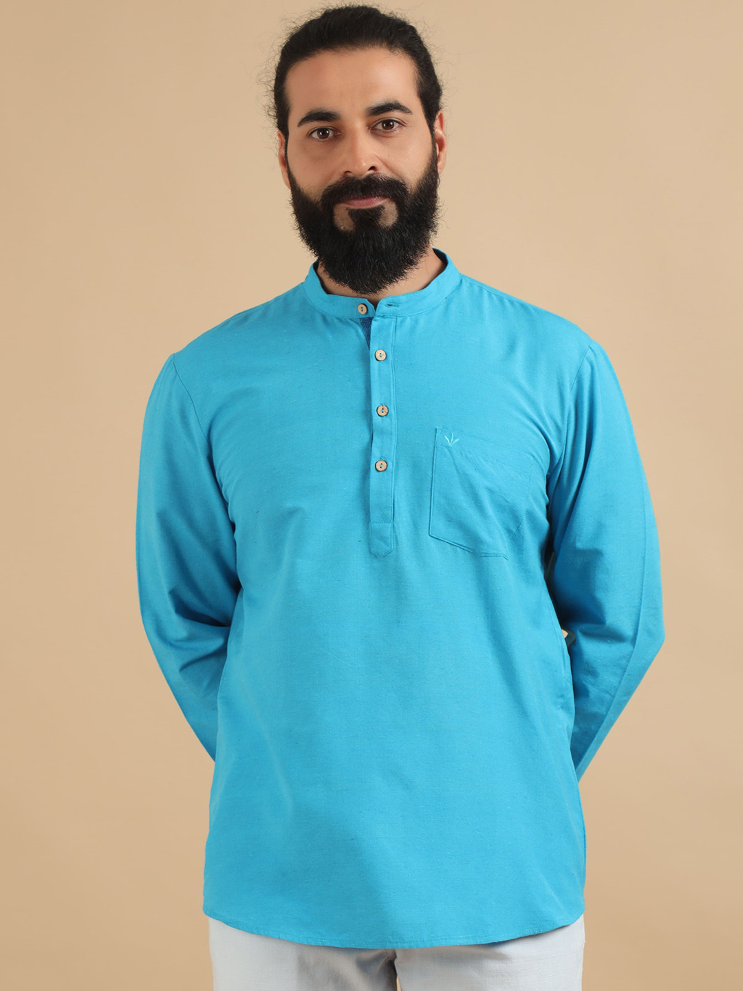 FILORI STUDIO Solid Cotton Blend Long Sleeves Short Kurta
