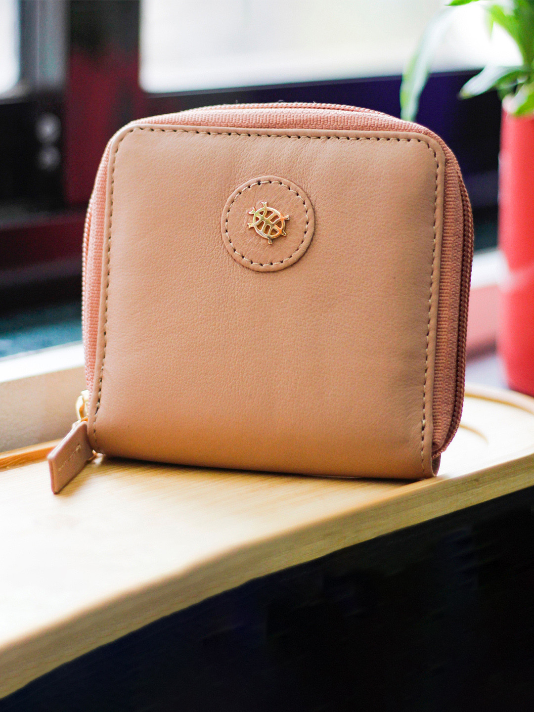 Tortoise Genuine Letaher Compact Zip around wallet