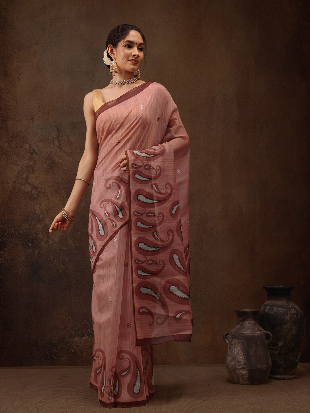 Silk Land Floral Cotton Silk Paisely Digital Print Saree