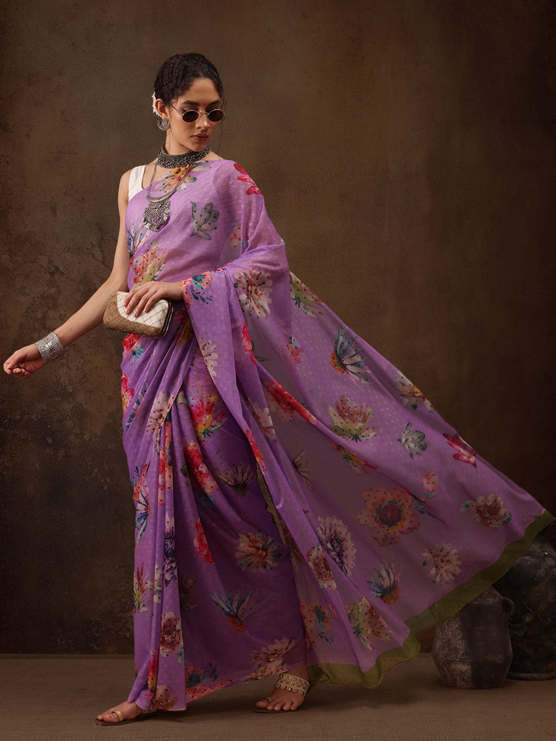 Silk Land Chiffon Floral Digital Print Saree