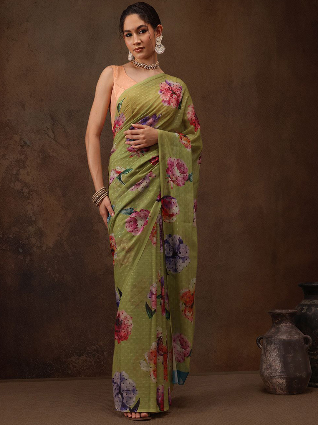 Silk Land Chiffon Floral Digital Print Saree
