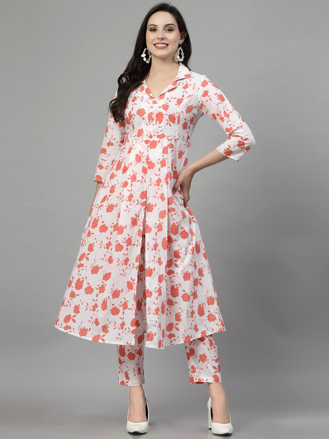 NEW STYLISH Floral Printed Regular Pure Cotton A-Line Kurta with Trousers