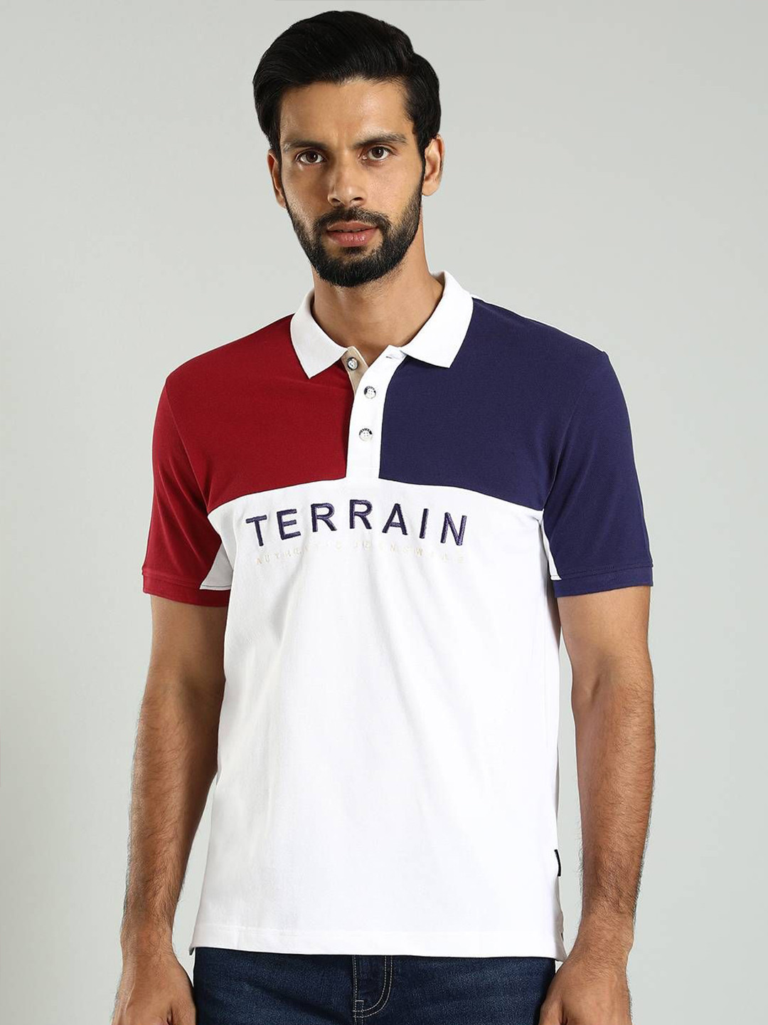 Indian Terrain Men Colourblocked Polo Collar Nautical Cotton T-shirt