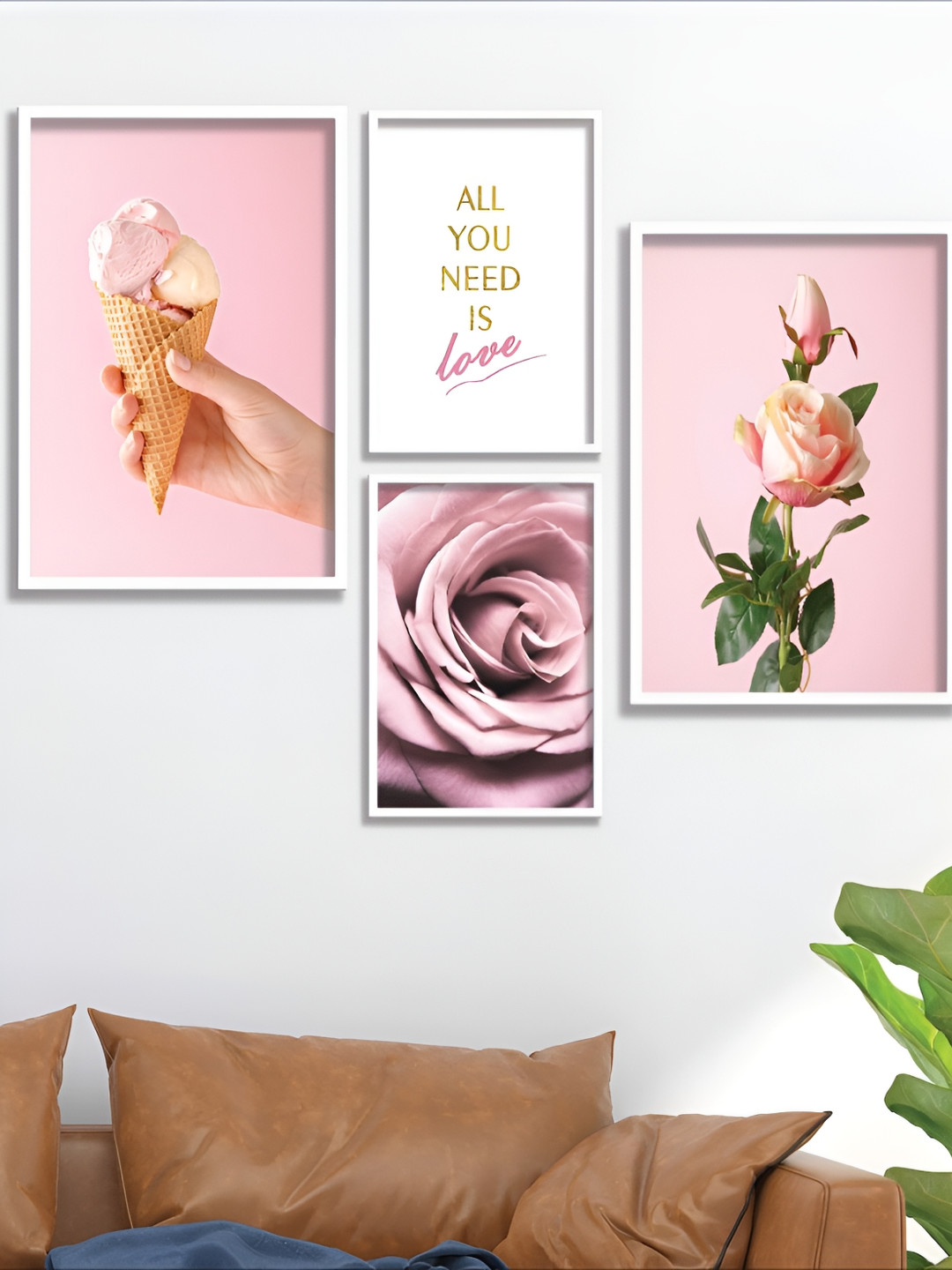 Aura Pink & Yellow 5 Pieces Floral and Botanical Wall Painting Art
