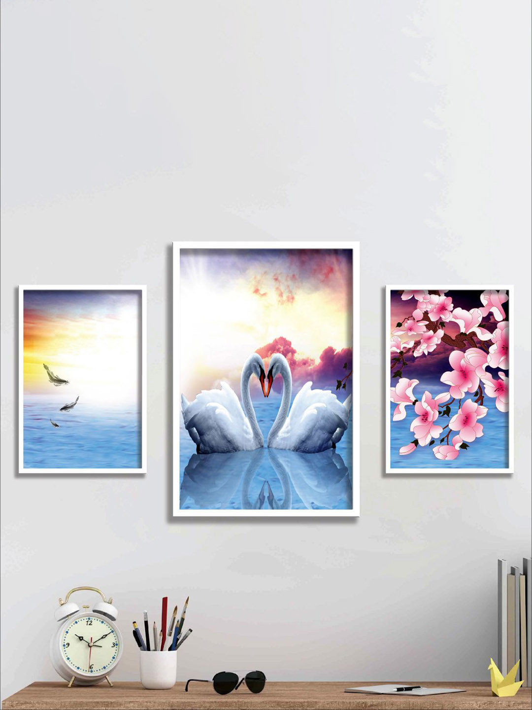 Aura Blue & Yellow 3 Pieces Birds & Animals Wall Arts