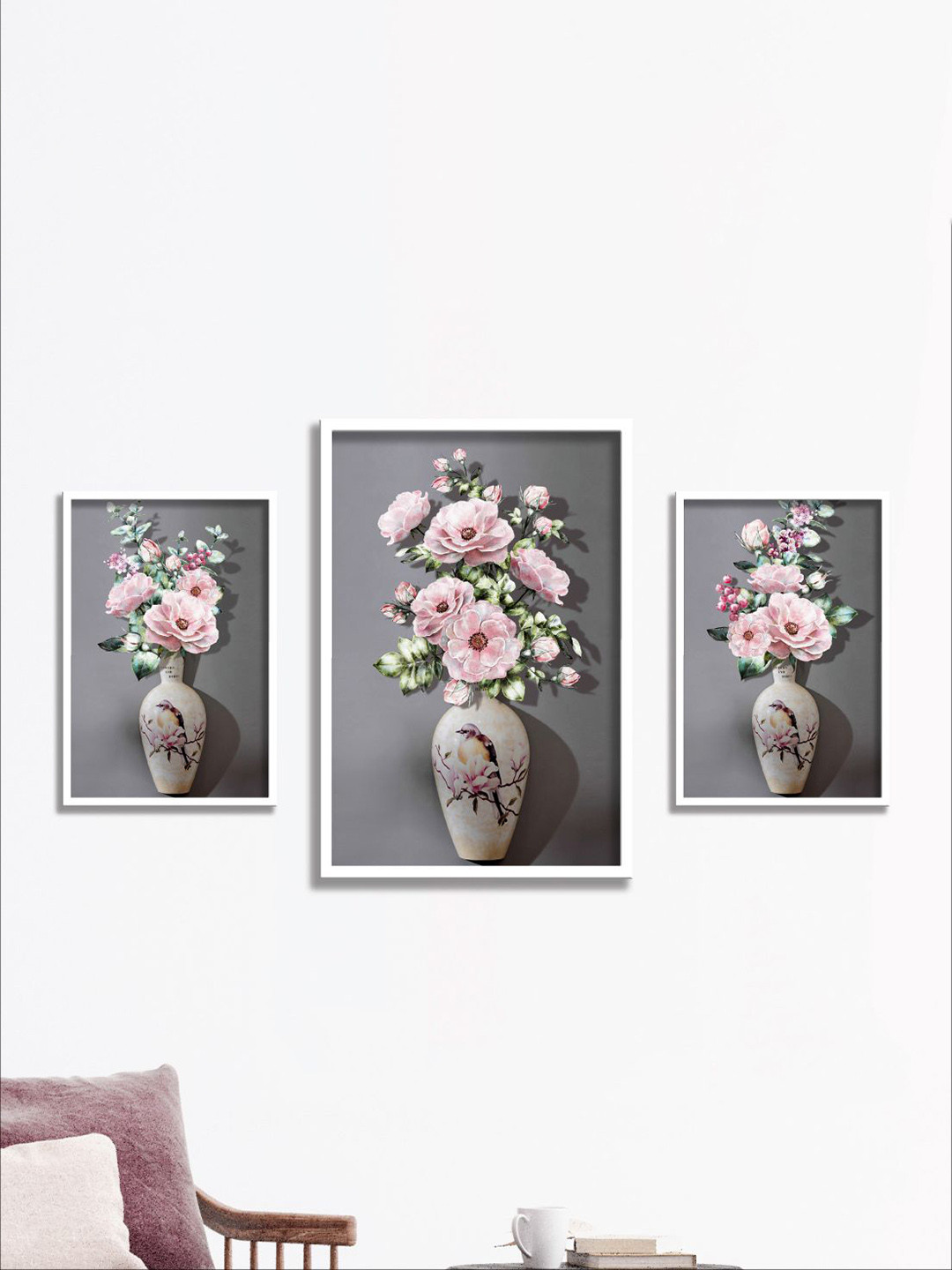 Aura Flower Pot Paper 3 Piece Wall Rectangle Paintings Wall Art