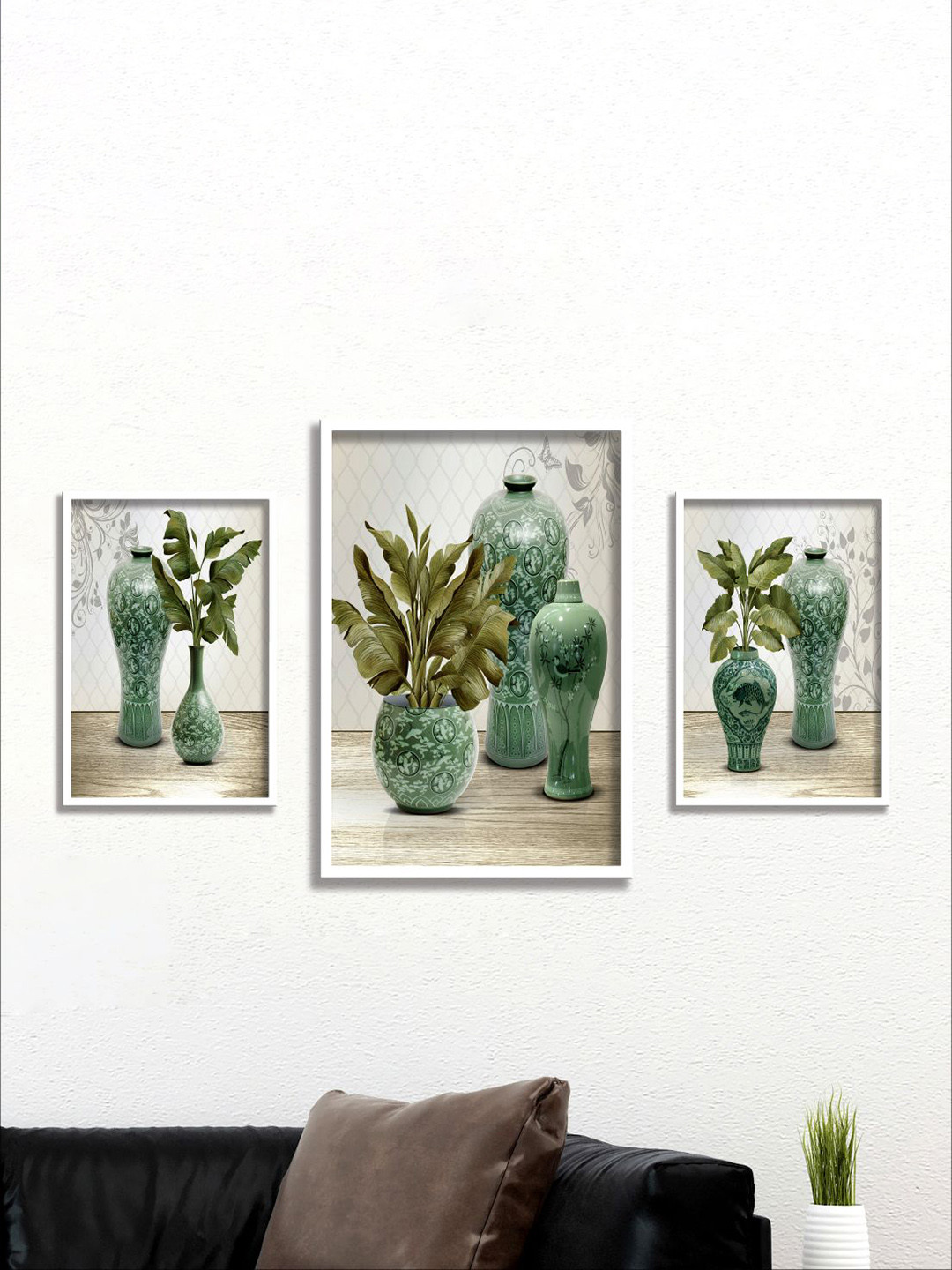Aura Flower Pot Paper 3 Piece Wall Rectangle Paintings Wall Art - 34.4 x 19.4In