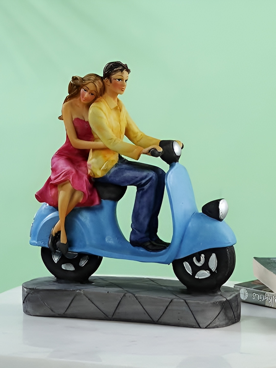Aura Romantic Love Couple Blue Polyresin Natural Living Room Medium Showpiece - 9 Inches