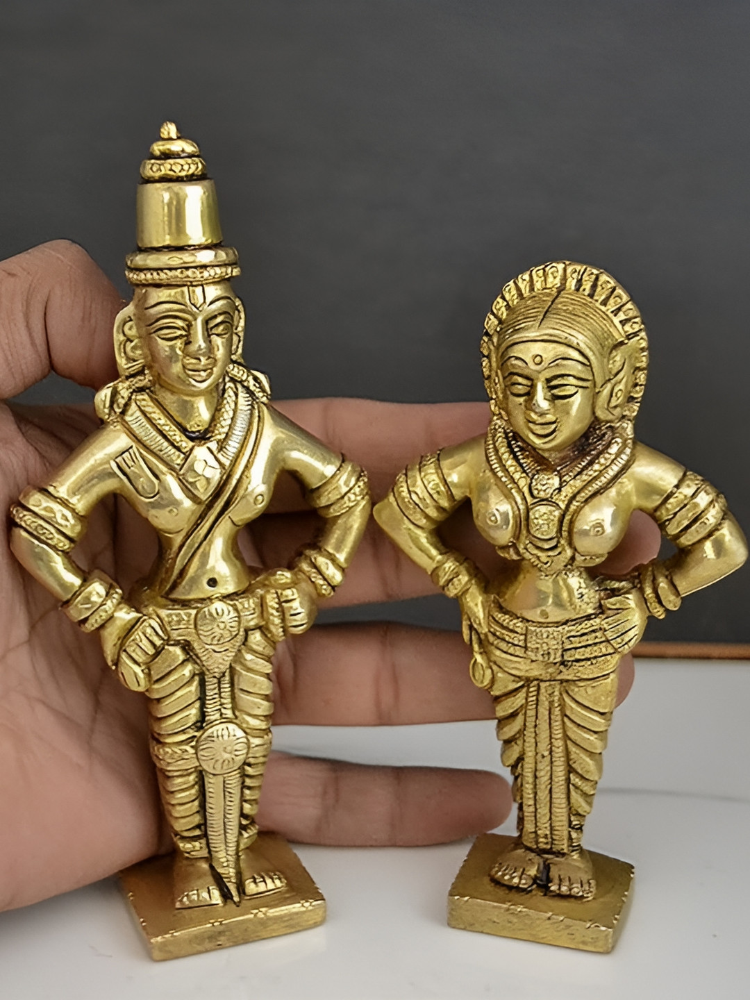 Aura Lord Panduranga Gold Brass Metallic Prayer Room Set of 2 Small Showpieces - 6.3 Inches
