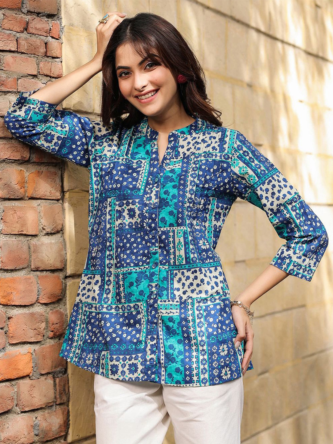 Rain & Rainbow Geometric Printed Pure Cotton Shirt