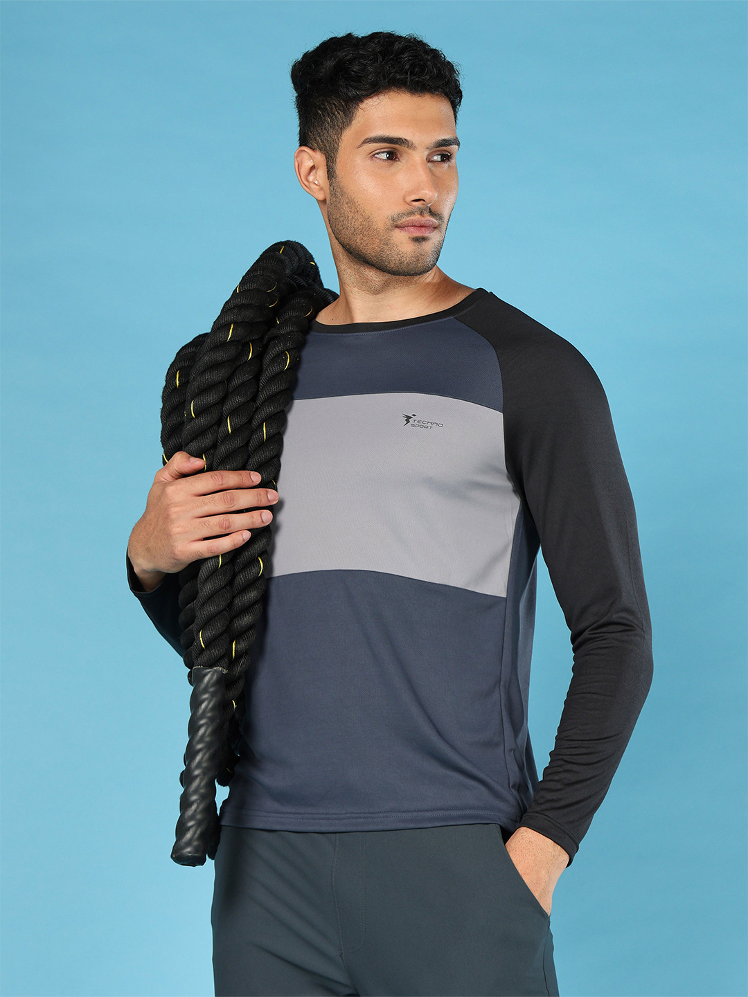 Technosport Colourblocked Round Neck Techno cool+ UPF50 Slim Fit Sports  T-shirt