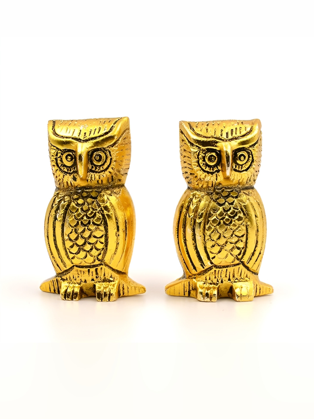 Aura Owl Couple Gold Metal Metallic Living Room Set of 2 Tiny Showpieces - 2.5 Inches