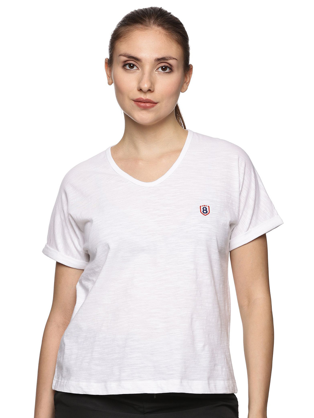 DOMIN8 Short Sleeves V-Neck Knitted Cotton Relaxed Fit T-shirt