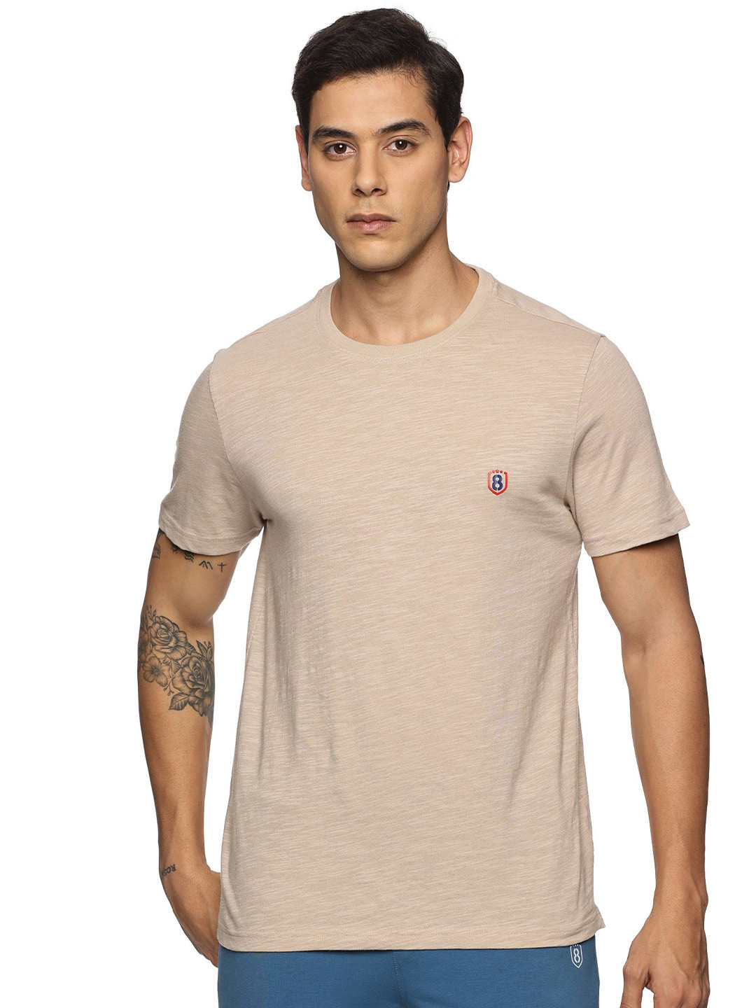 DOMIN8 Short Sleeves Round Neck Knitted 100% Organic Slub Cotton T-Shirt