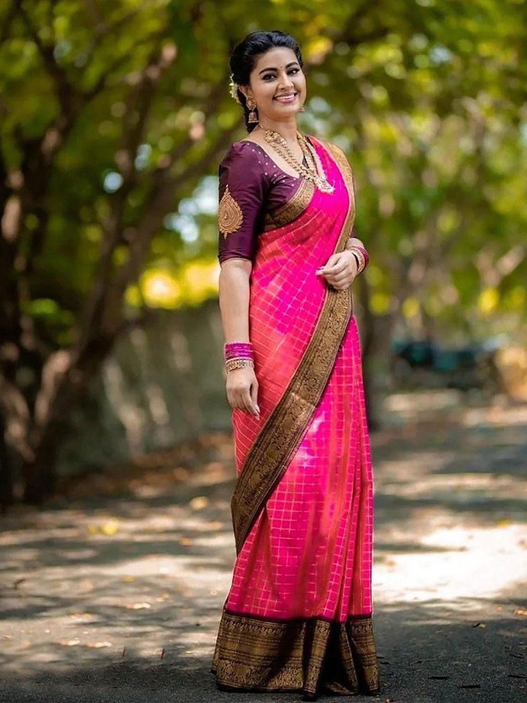 BerMondsey Checked Woven Design Banarasi Saree