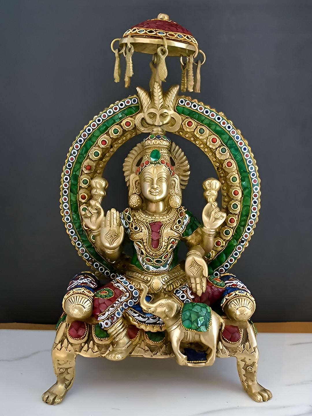 Aura Shri Maha Lakshmi Gold Brass Metallic Prayer Room Large Showpiece - 17 Inches