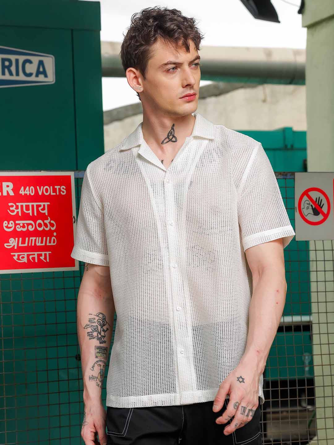 House of Koala Unisex Classic Crochet Textured Relaxed Fit Casual Shirt