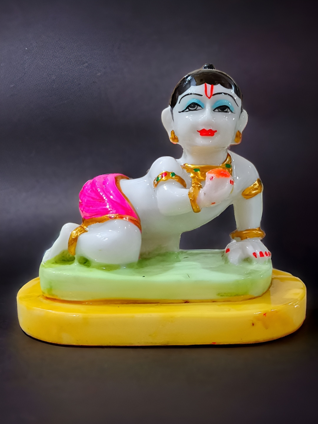 SANKALAN CREATIONS Baby Krishna White Marble Matte Prayer Room Medium Showpiece -