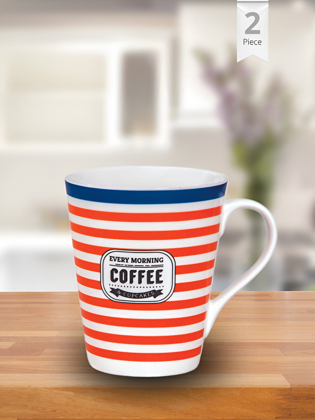 CLAY CRAFT All I Need For A Perfect Day Is Your Smile I Love You White Striped Ceramic Handmade 2 Piece Mugs-340ml