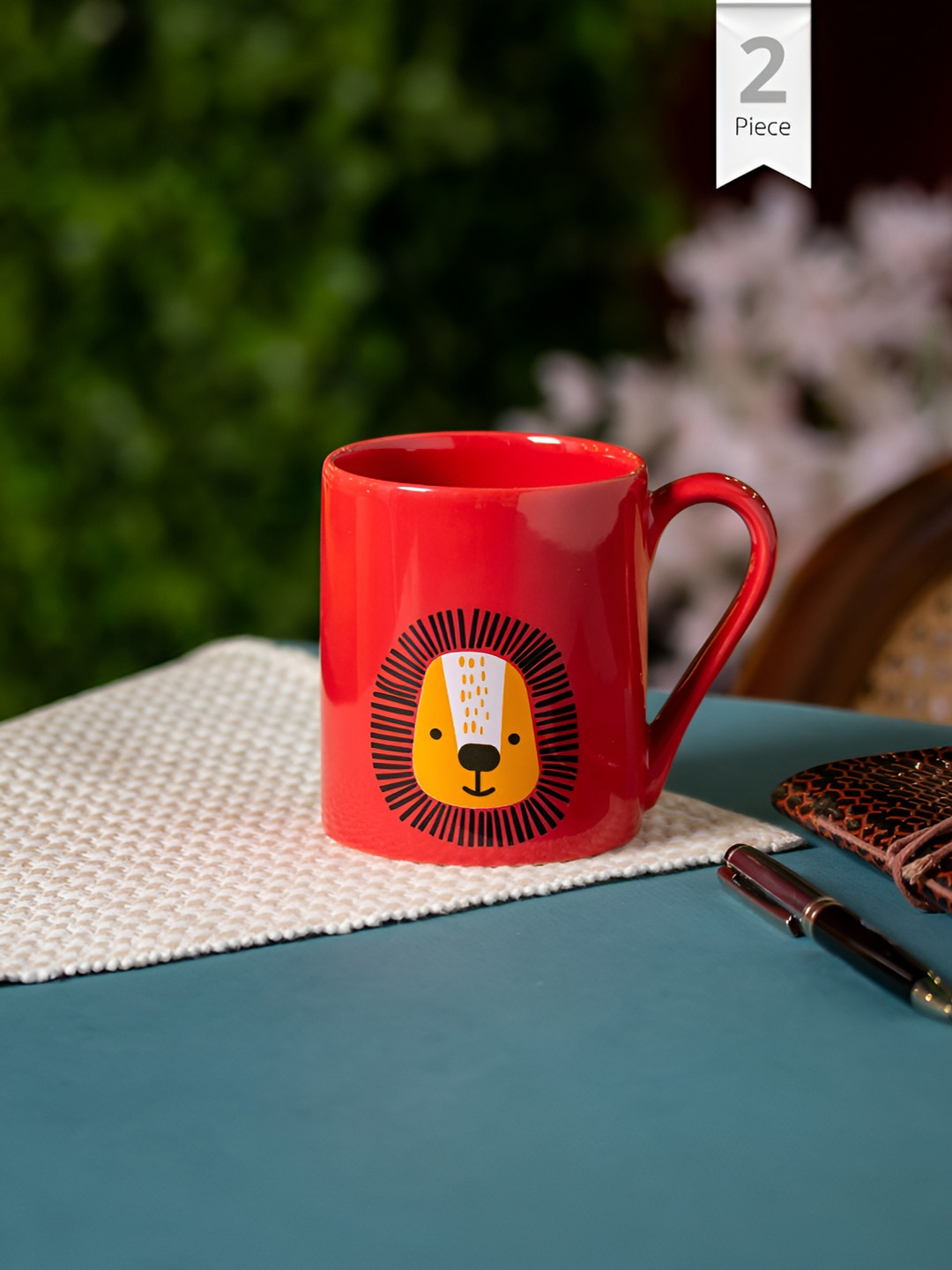 CLAY CRAFT Red Cartoon Characters Ceramic Handmade 2 Piece Mugs-350ml