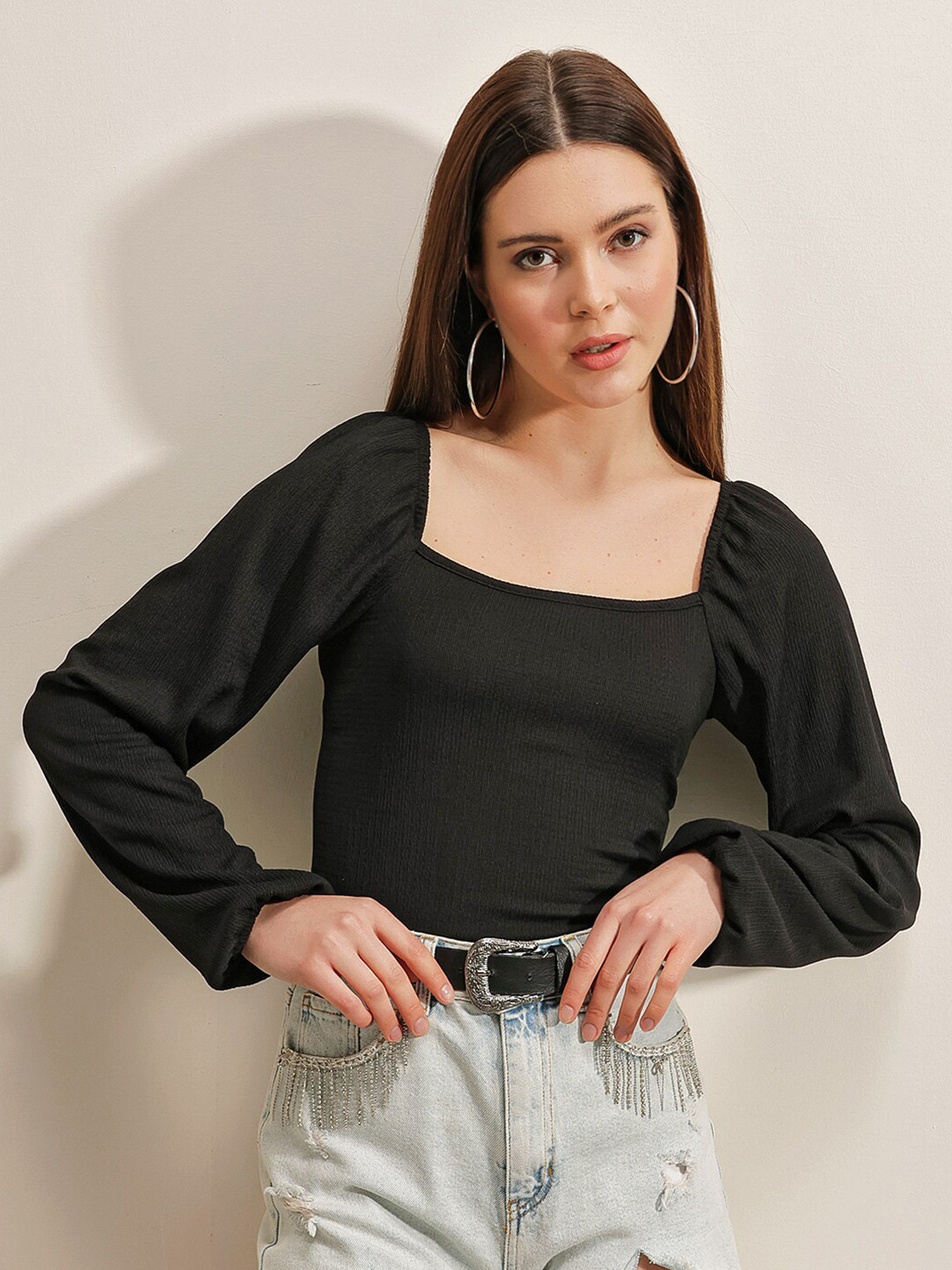 BIGDART Square Neck Bishop Sleeves Casual Top
