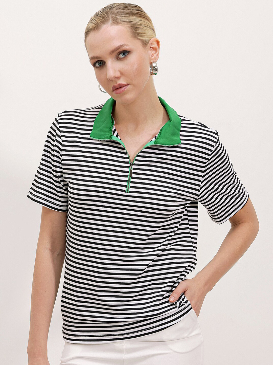 BIGDART Striped Polo Collar T-shirt