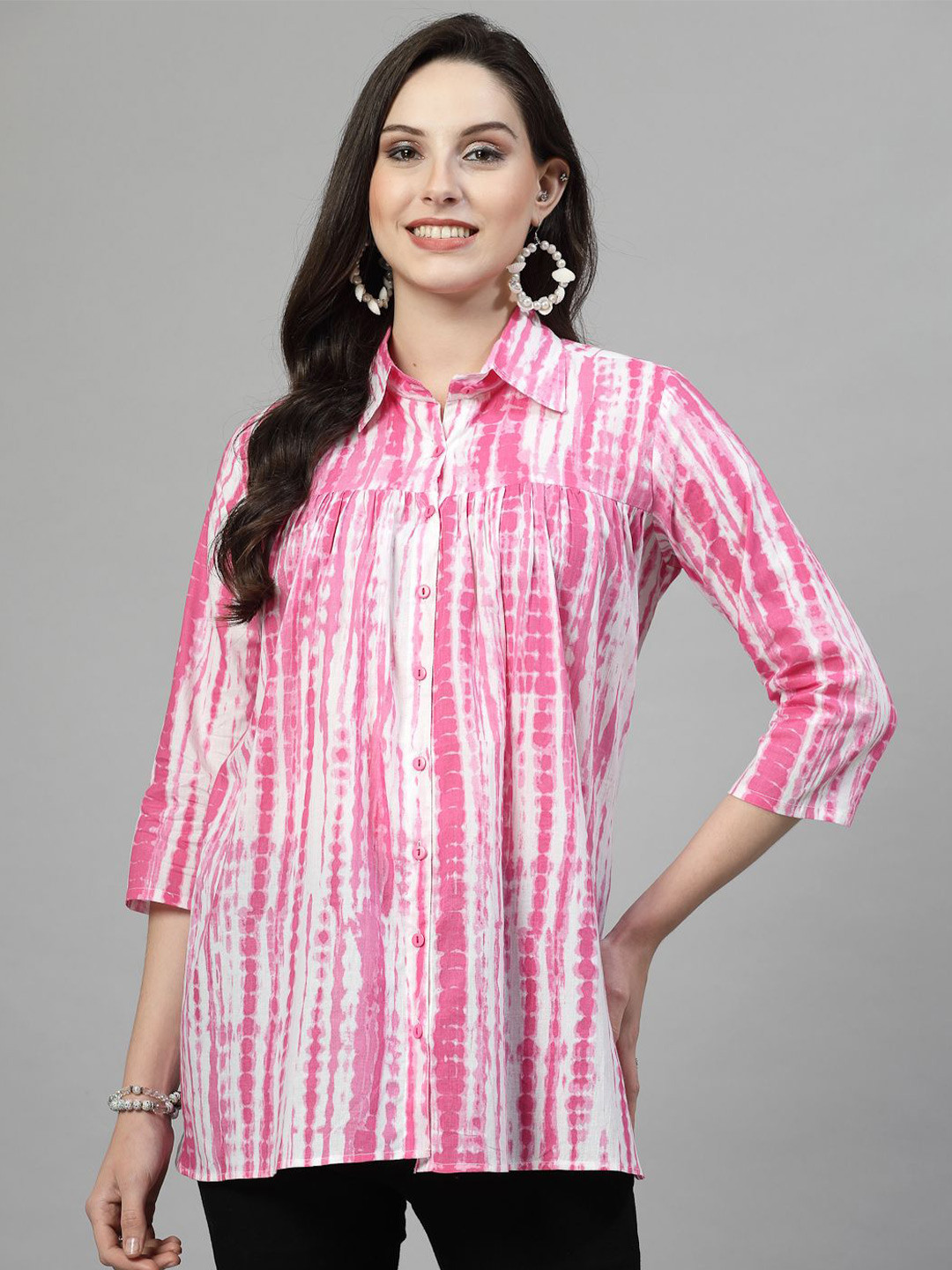 NEW STYLISH Spread Collar Straight Shibori Cotton Printed Casual Shirt