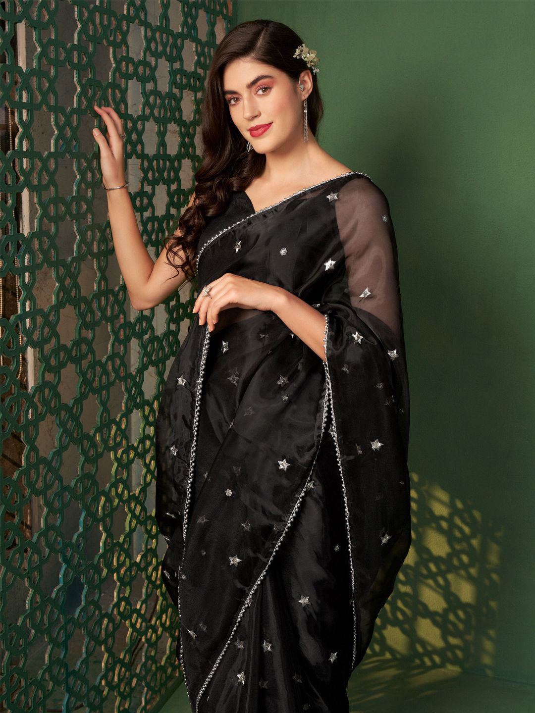 Sangria Organza Embroidered  Festive Designer Saree