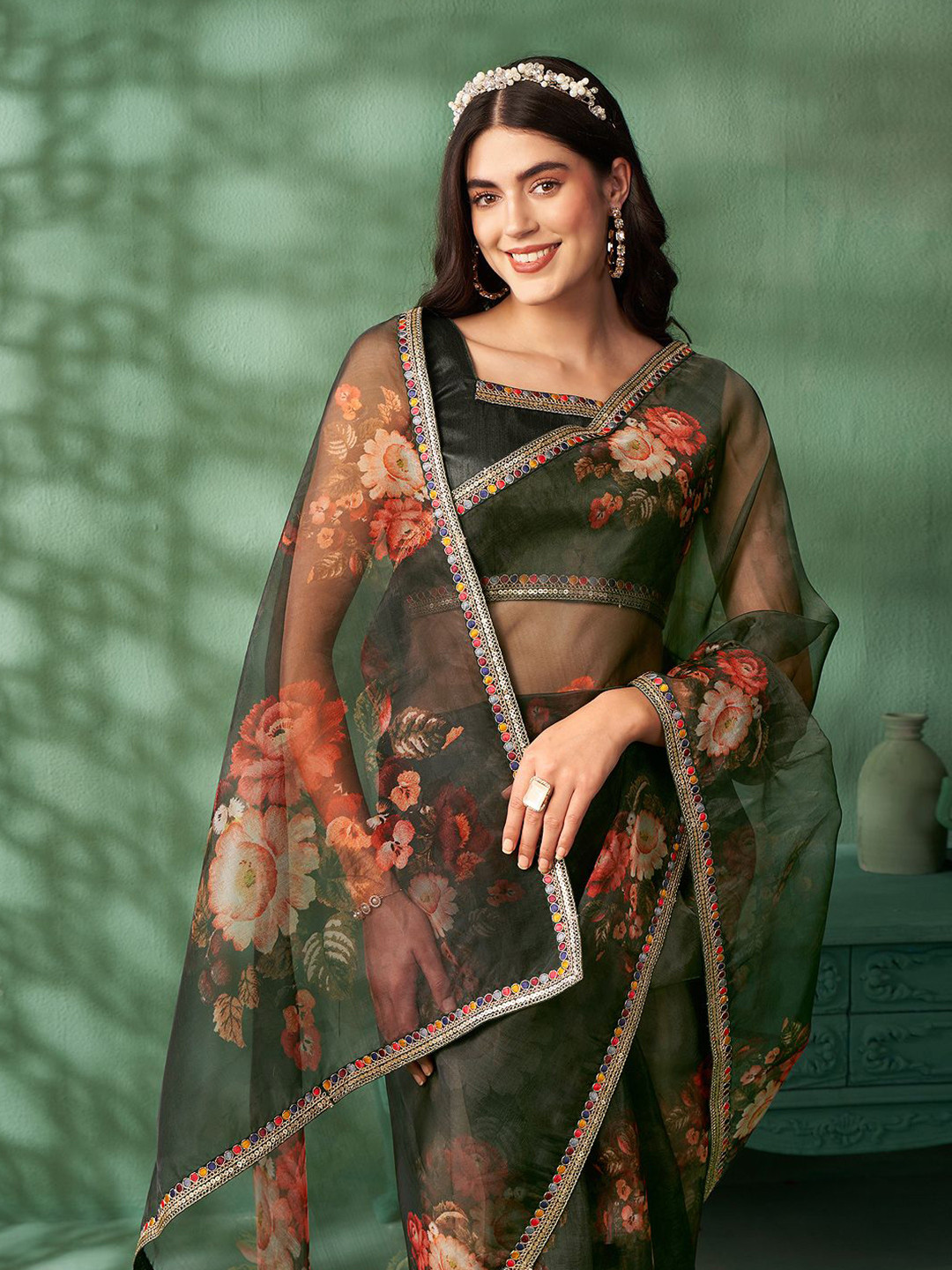 Sangria Floral Organza Sarees