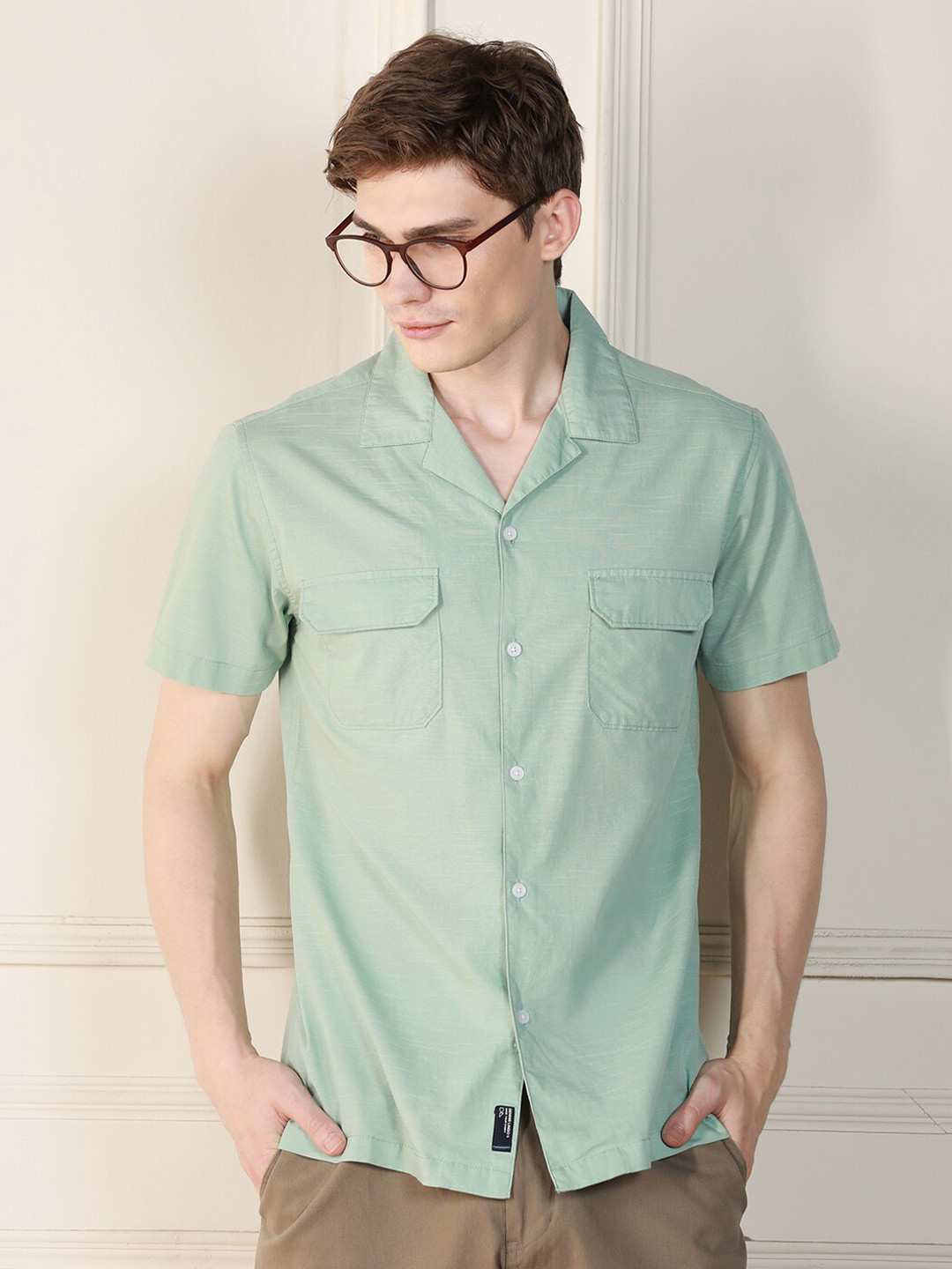 Dennis Lingo Cuban Collar Short Sleeves Cotton Casual Shirt