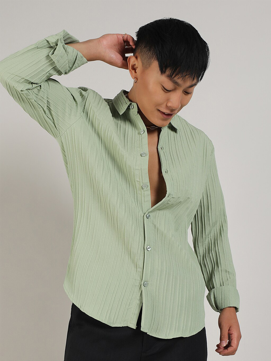 Campus Sutra Comfort Self Design Textured Spread Collar Shirt