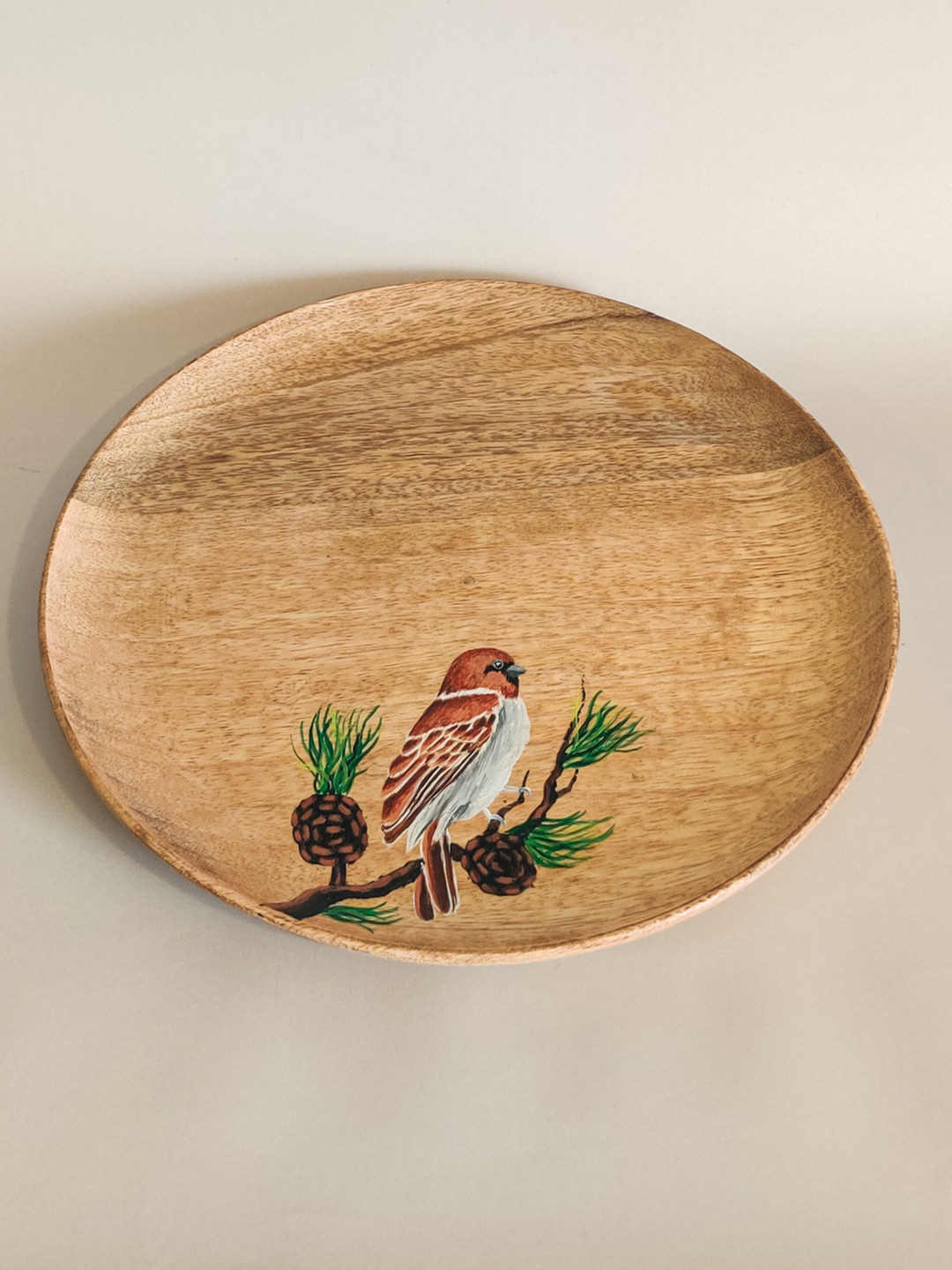 One Posh Home Brown Bird & Pine Prints Wooden Plate