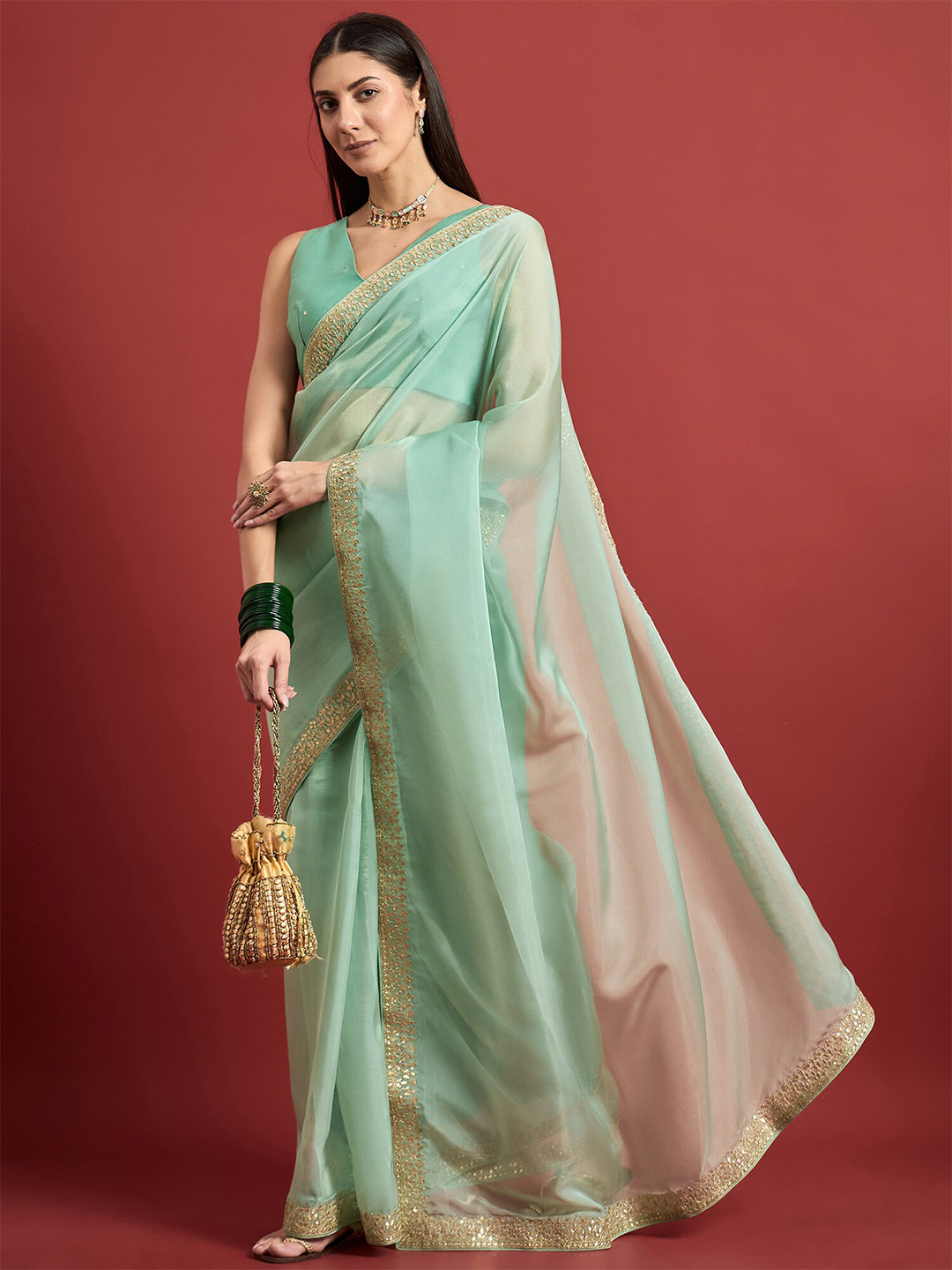 all about you Sequinned Organza Saree