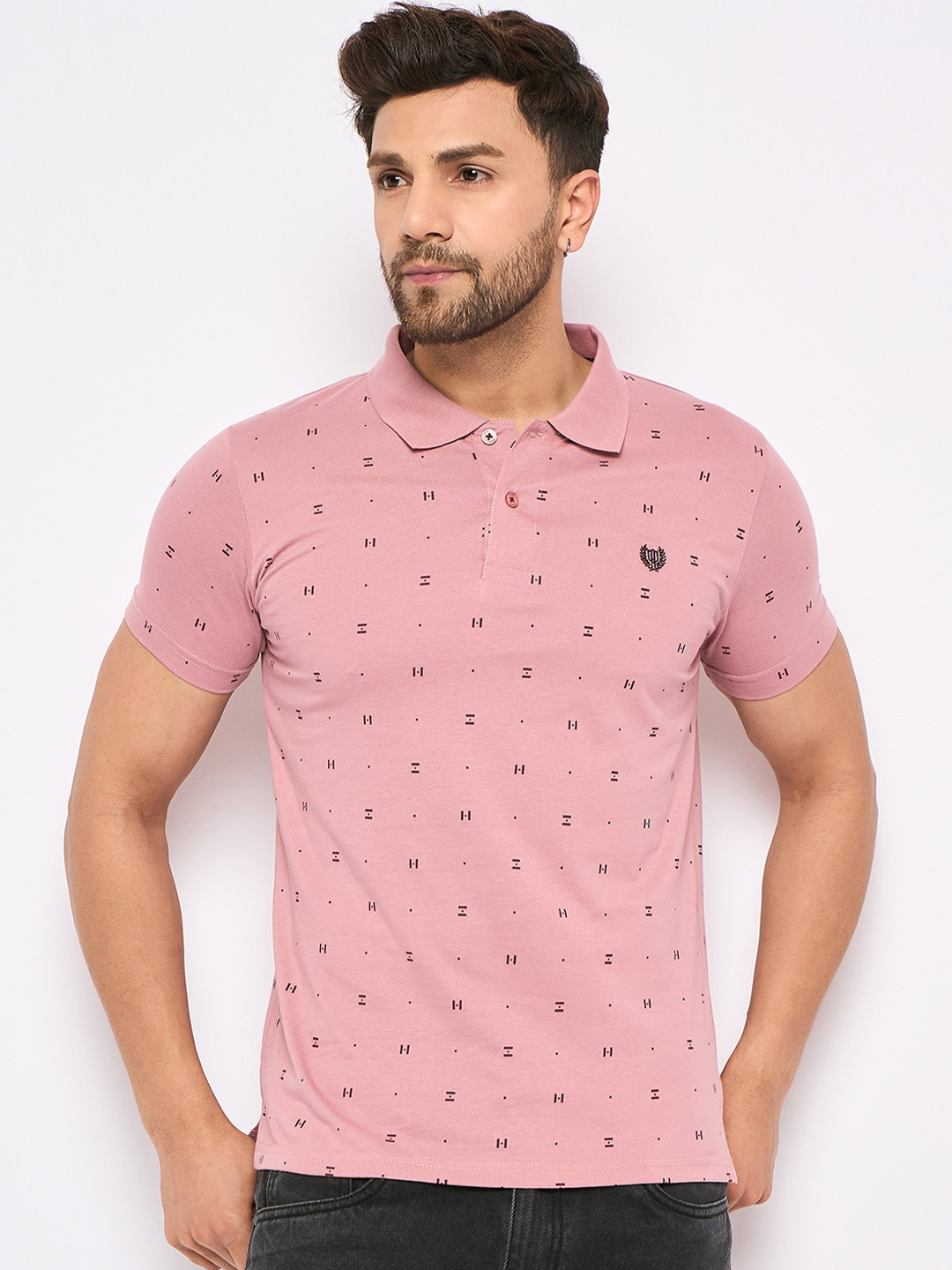 Duke Abstract Printed Polo Collar Short Sleeves Cotton Slim Fit T-shirt